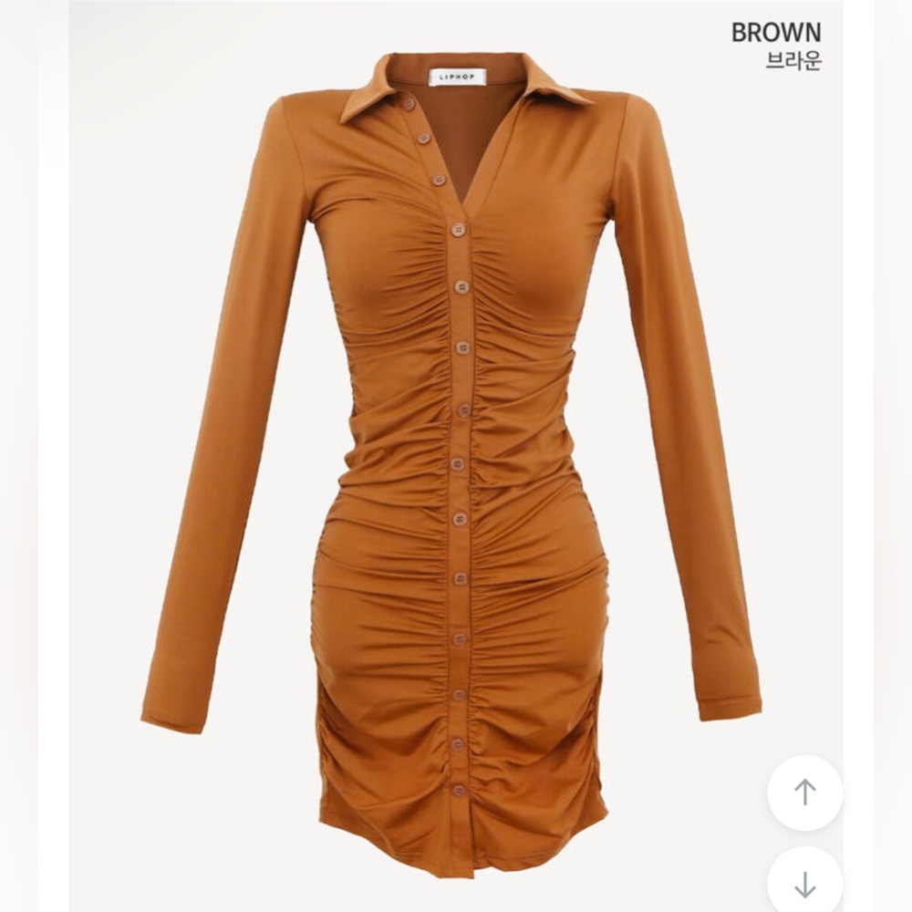 Liphop Brown Ruched Bodycon Dress